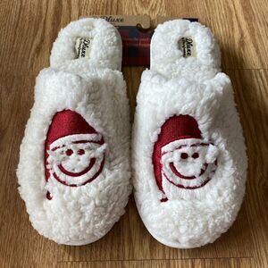 Deluxe by Dearfoams Santa Smiley Slippers White
